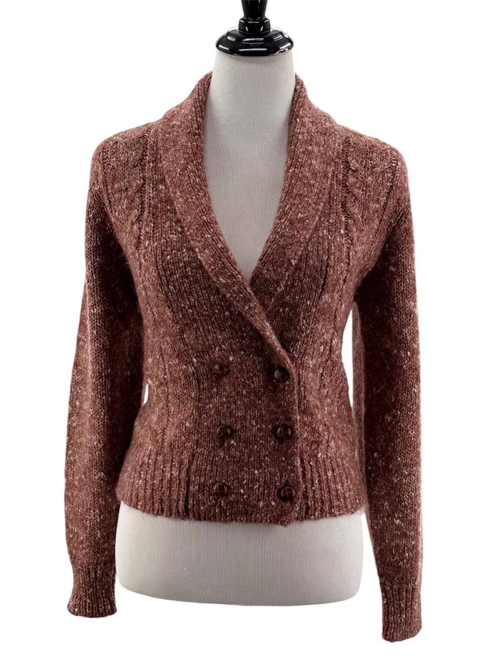 Vintage Robert Scott Ltd Mohair Wool Blend Cable Knit Double Breasted Cardigan L